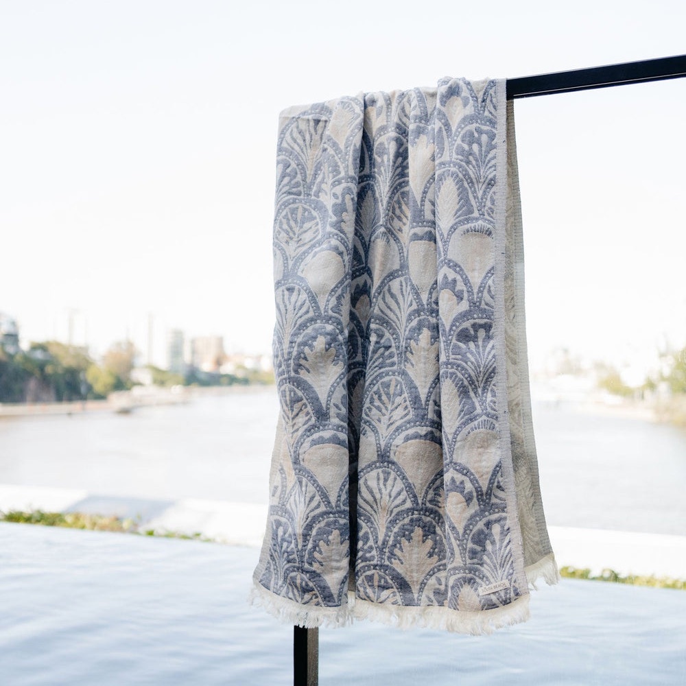 Succulents in Blue Woven Organic Cotton 2-in-1 Wrap Scarf Anthropologie Swim - Picture 16 of 17